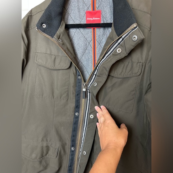 TOMMY BAHAMA Urban Paradise Field Jacket Coat Green Brown Pockets Waterproof - Picture 3 of 16